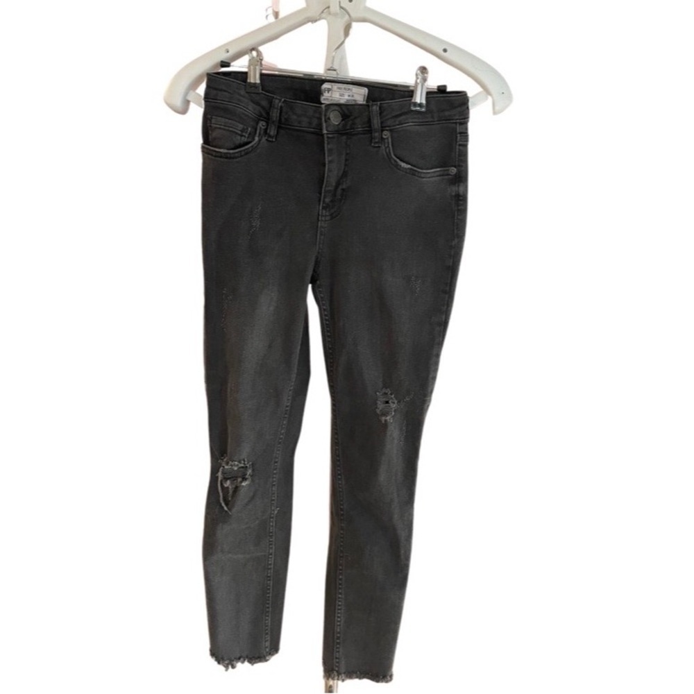 Free People Black Ripped High Waisted Jeans with Frayed Hem
